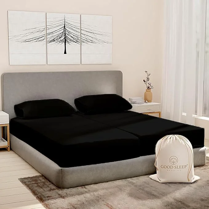 Trusted Good Sleep Bedding Split King Sheets Sets for Adjustable Bed Cotton Luxury Sheets Egyptian Cotton Sheets 5 Piece Cotton Split King Sheet Set Sateen Sheetts 2 Fitted – 16 quot Deep Pocket Black Enhanced