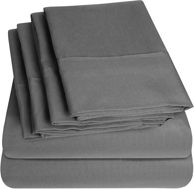 Environmentally Friendly Cal King Size Bed Sheets – 6 Piece 1500 Supreme Collection Fine Brushed Microfiber Deep Pocket California King Sheet Set Bedding – 2 Extra Pillow Cases Great Value California King Gray Smooth