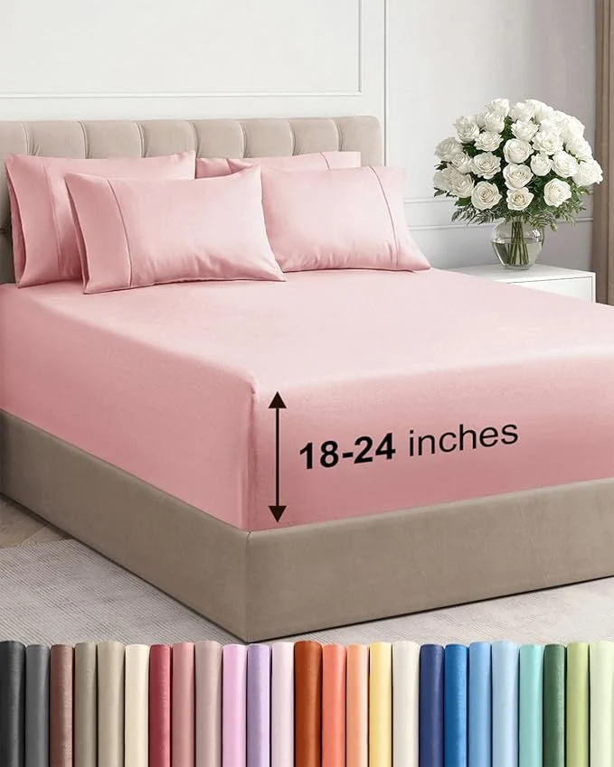 Responsible Extra Deep Cal King Sheet Set – 6 Piece Breathable and Cooling Sheets – Hotel Luxury Bedding for Women Men Kids amp Teens – Easy amp Secure Fit – Soft and Wrinkle – Extra Deep Pockets – Baby Pink Next-Generation