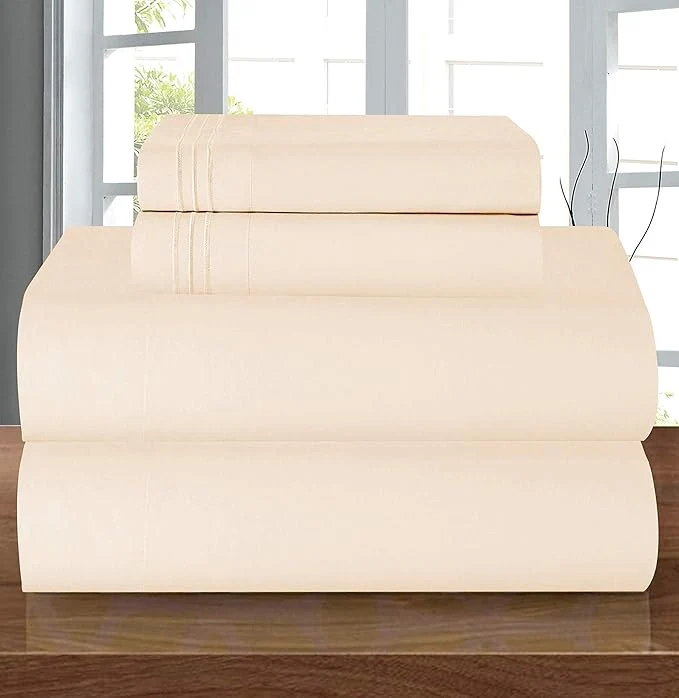 Original Design Elegant Comfort Luxury 1500 Premium Hotel Quality Microfiber 4-Piece Sheet Set – Wrinkle Resistant All Around Elastic Fitted Sheet Deep Pocket up to 16 quot King Cream Fashionable