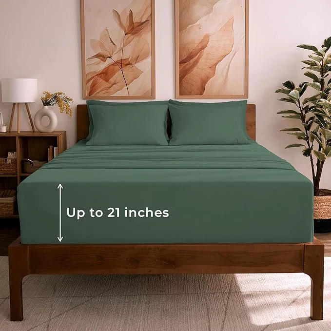 Trusted Mellanni Queen Sheet Set – 6-Piece Iconic Collection Bedding Including 4 Pillowcases 21-Inch Extra Deep Pocket Easy Care Ultra Soft Cooling Sheets Brushed Microfiber – Emerald Green Pure
