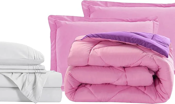 Environmentally Friendly Elegant Comfort 7-Piece Bed-in-a-Bag Comforter amp Sheet Set – Luxury 1500 Thread Count RV SHORT Size Cozy Sheets and Comforter Wrinkle and Stain Resistant Pink Purple Long-Lasting