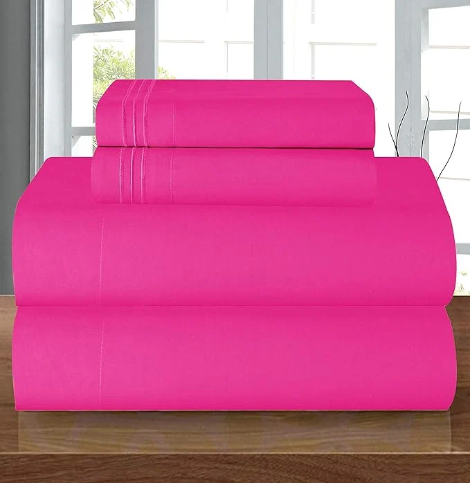 Carefully Designed Elegant Comfort Luxury 1500 Premium Hotel Quality Microfiber 4-Piece Sheet Set – Wrinkle Resistant All Around Elastic Fitted Sheet Deep Pocket up to 16 quot Full Hot Pink Long-Lasting