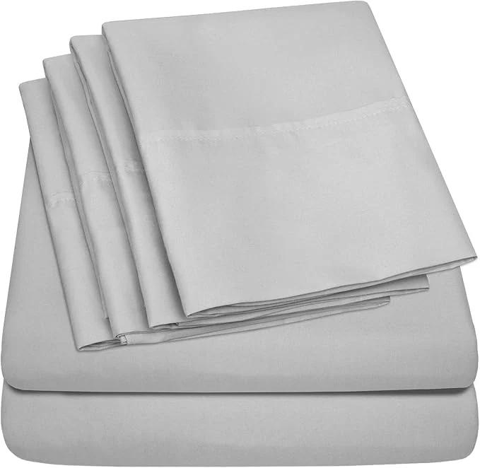 Sophisticated Twin Size Bed Sheets – 4 Piece 1500 Supreme Collection Fine Brushed Microfiber Deep Pocket Twin Sheet Set Bedding – 1 EXTRA PILLOW CASES GREAT VALUE Twin Silver Detailed