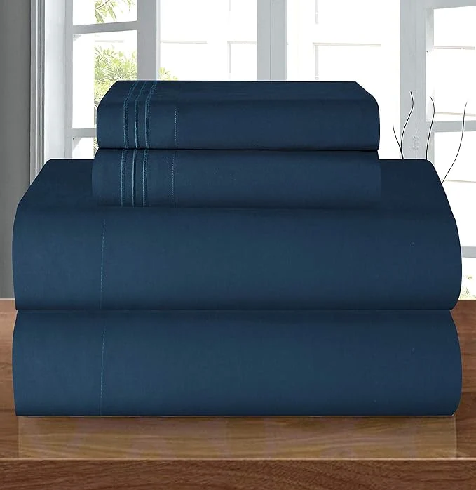 Innovative Elegant Comfort Luxury 1500 Premium Hotel Quality Microfiber 4-Piece Sheet Set – Wrinkle Resistant All Around Elastic Fitted Sheet Deep Pocket up to 16 quot California King Navy Blue Clean