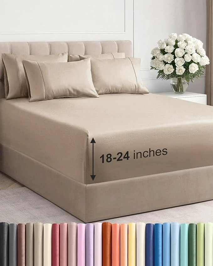 Fast Extra Deep Cal King Sheet Set – 6 Piece Breathable and Cooling Sheets – Hotel Luxury Bedding for Women Men Kids amp Teens – Easy Secure Fit – Soft Wrinkle and Comfy – Extra Deep Pockets – Cream Fine Crafted