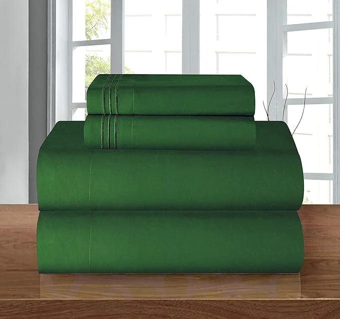 Lightweight Elegant Comfort Luxury Quality Microfiber 4-Piece 1500 Premium Hotel Sheet Set-Wrinkle Resistant All Around Elastic Fitted Sheet Deep Pocket up to 16 quot Full Hunter Green Powerful