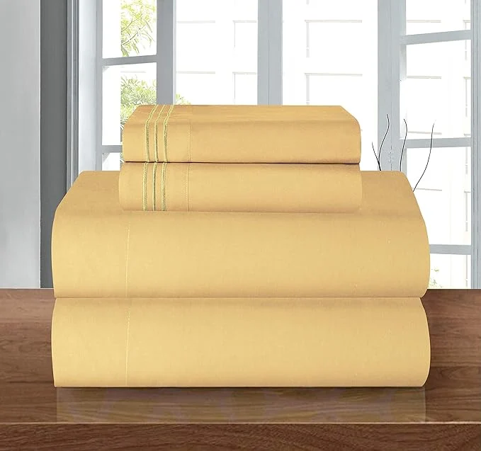 Organic Elegant Comfort Luxury Soft 1500 Premier Egyptian 4-Piece Premium Hotel Quality Wrinkle Resistant Coziest Bedding Set All Around Elastic Fitted Sheet Deep Pocket up to 16inch Cal King Gold High-Grade