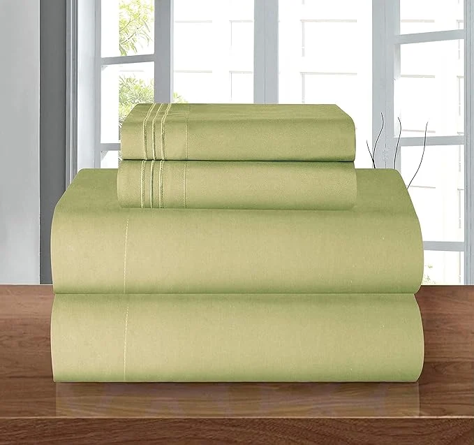 Casual Elegant Comfort Luxury Soft 1500 Premier Egyptian 4-Piece Premium Hotel Quality Wrinkle Resistant Coziest Bedding Set All Around Elastic Fitted Sheet Deep Pocket up to 16inch King Sage Green Pure