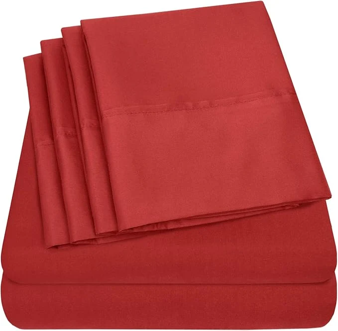 Sophisticated Full Size Bed Sheets – 6 Piece 1500 Supreme Collection Fine Brushed Microfiber Deep Pocket Full Sheet Set Bedding – 2 Extra Pillow Cases Great Value Full Samba Red Luxury