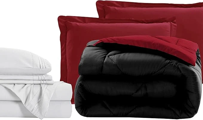 Verified Elegant Comfort 7-Piece Bed-in-a-Bag Comforter amp Sheet Set – Luxury 1500 Thread Count Full Size Cozy Sheets and Comforter Wrinkle and Stain Resistant Black Burgundy Prestigious
