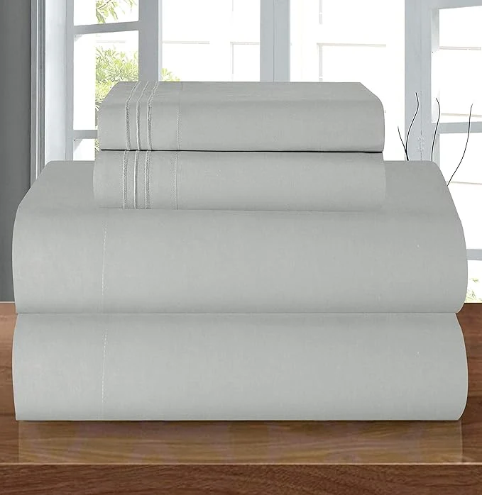 High-End Elegant Comfort Luxury 1500 Premium Hotel Quality Microfiber 4-Piece Sheet Set – Wrinkle Resistant All Around Elastic Fitted Sheet Deep Pocket up to 16 quot Full Silver Grey Top-Quality