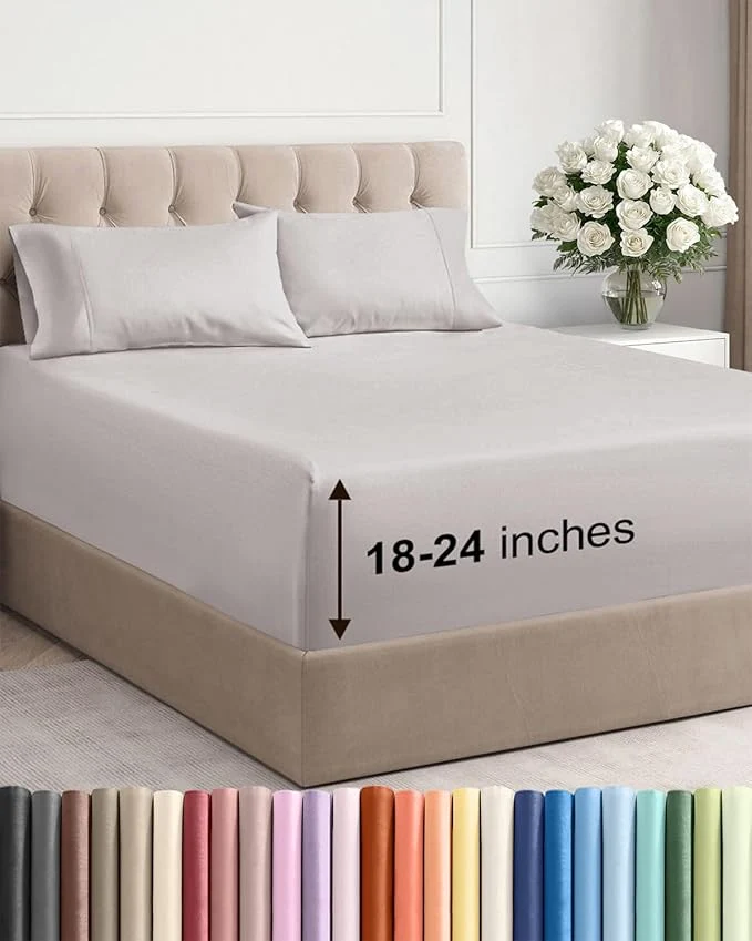 Solid Extra Deep Twin Sheet Set – 4 Piece Breathable and Cooling Sheets – Hotel Luxury Bedding for Women Men Kids amp Teens – Easy amp Secure Fit – Soft Wrinkle amp Comfy – Extra Deep Pockets – Light Grey Advanced
