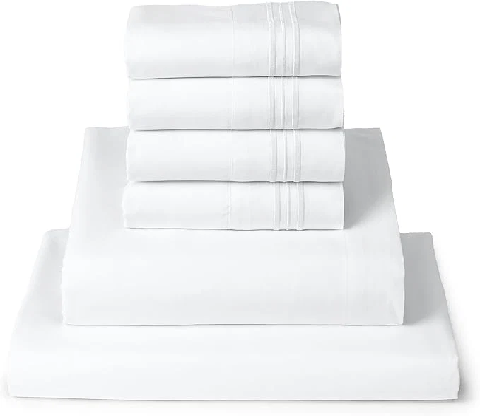Excellent Mellanni California King Sheet Set – 6-Piece Iconic Collection Bedding Including 4 Pillowcases 16-Inch Deep Pocket Easy Care Extra Soft Cooling Sheets Brushed Microfiber – White High-Quality