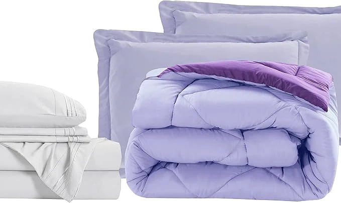 Efficient Elegant Comfort 7-Piece Bed-in-a-Bag Comforter amp Sheet Set – Luxurious 1500 Thread Count Twin XL Size Cozy Sheets and Comforter Wrinkle and Stain Resistant Lilac Purple Smart