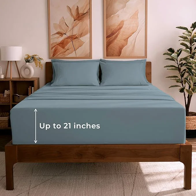 Fine Crafted Mellanni King Sheet Set – 6-Piece Iconic Collection Bedding Including 4 Pillowcases 21-Inch Extra Deep Pocket Easy Care Ultra Soft Cooling Sheets Brushed Microfiber – Spa Blue Smart