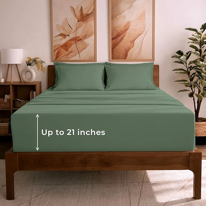 Trendy Mellanni California King Sheet Set – 6-Piece Iconic Collection Bedding Including 4 Pillowcases 21-Inch Extra Deep Pocket Easy Care Ultra Soft Cooling Sheets Brushed Microfiber – Sage Next-Generation