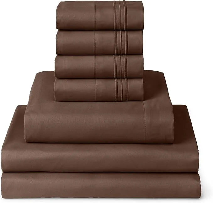 Exclusive Mellanni Split King Sheet Set – 7-Piece Iconic Collection Bedding Including 4 Pillowcases 16-Inch Deep Pocket Easy Care Extra Soft Cooling Sheets Brushed Microfiber – Brown Outstanding