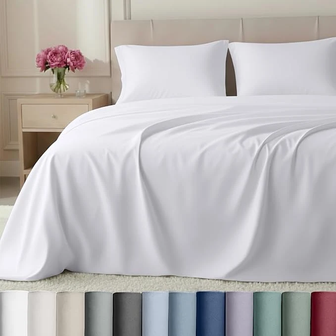 Enhanced Luxury White California King Size Bed Sheets Set – Buttery Soft 800 Thread Count Cotton Sheets Sateen Deep Pockets Durable Bedding Set – White Specialty