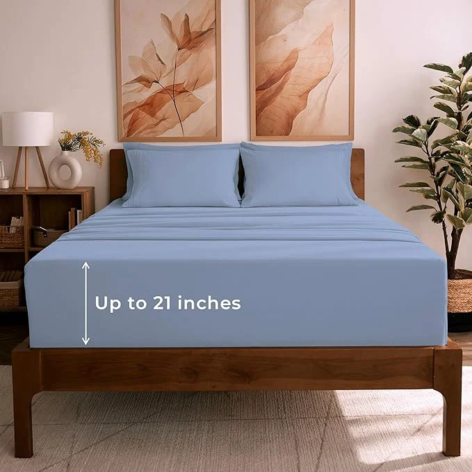 Innovative Mellanni California King Sheet Set – 6-Piece Iconic Collection Bedding Including 4 Pillowcases 21-Inch Extra Deep Pocket Easy Care Ultra Soft Cooling Sheets Brushed Microfiber – Sky Blue Versatile