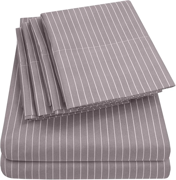 Healthy King Size Bed Sheets – 6 Piece 1500 Supreme Collection Fine Brushed Microfiber Deep Pocket King Sheet Set Bedding – 2 Extra Pillow Cases Great Value King Pinstripe Gray Sophisticated