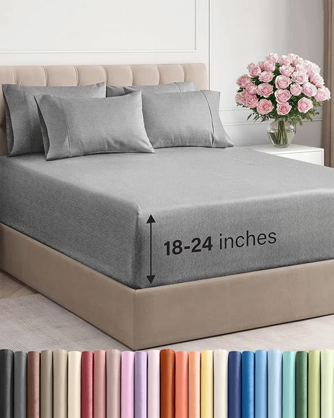 Verified Extra Deep Queen Sheet Set – 6 Piece Breathable and Cooling Sheets – Hotel Luxury Bedding for Women Men Kids amp Teens – Easy Secure Fit – Soft and Wrinkle – Extra Deep Pockets – Heathered Grey Easy-to-Use