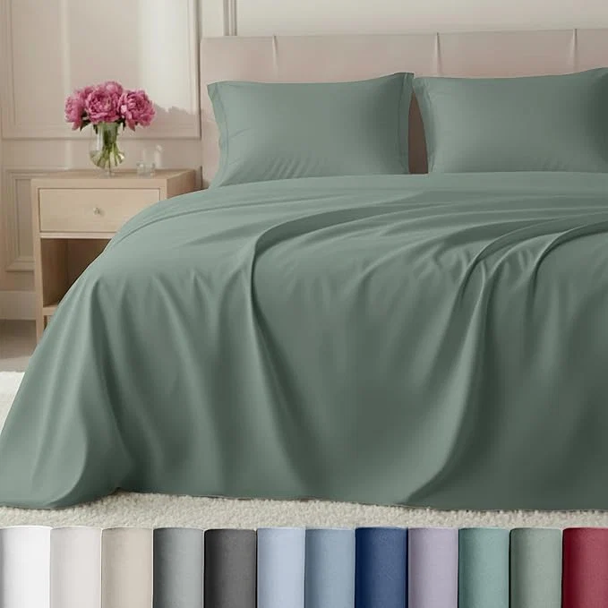 Sustainable California Design Den King Split Sheets for Adjustable Bed Set – Luxury Hotel 800 Thread Count Sateen Natural Cotton Bedding Sheets amp Pillowcases Deep Pockets Bedding Set – Sage Green First-Class