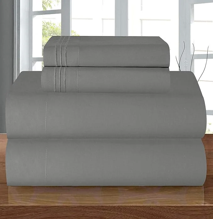 Solid Elegant Comfort Luxury 1500 Premium Hotel Quality Microfiber 4-Piece Sheet Set – Wrinkle Resistant All Around Elastic Fitted Sheet Deep Pocket up to 16 quot Full Grey Outstanding
