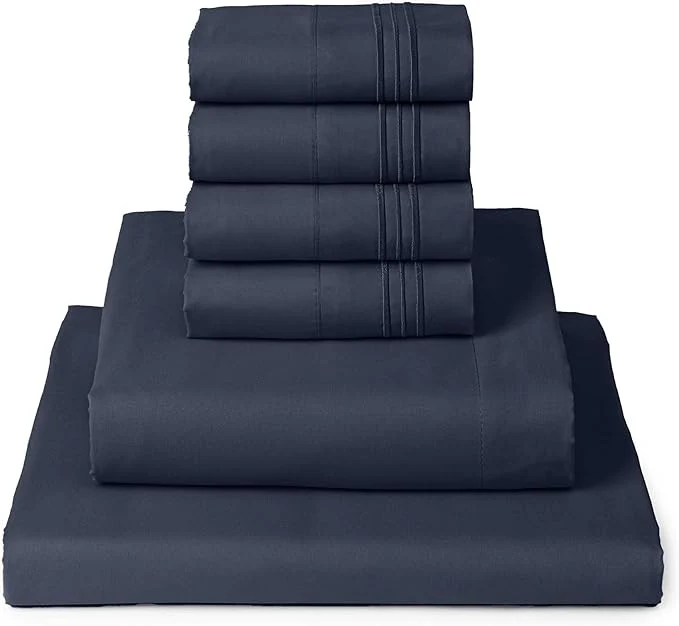 Detailed Mellanni Full Sheet Set – 6-Piece Iconic Collection Bedding Including 4 Pillowcases 16-Inch Deep Pocket Easy Care Extra Soft Cooling Sheets Brushed Microfiber – Navy Blue Clean