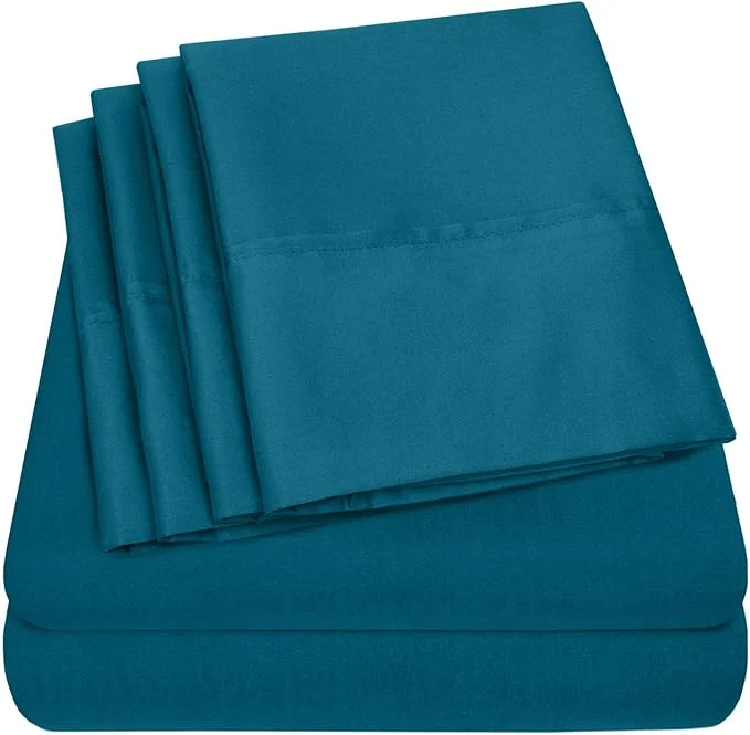 Safe Queen Sheets Teal – 6 Piece 1500 Supreme Collection Fine Brushed Microfiber Deep Pocket Queen Sheet Set Bedding – 2 Extra Pillow Cases Great Value Queen Teal Breathable