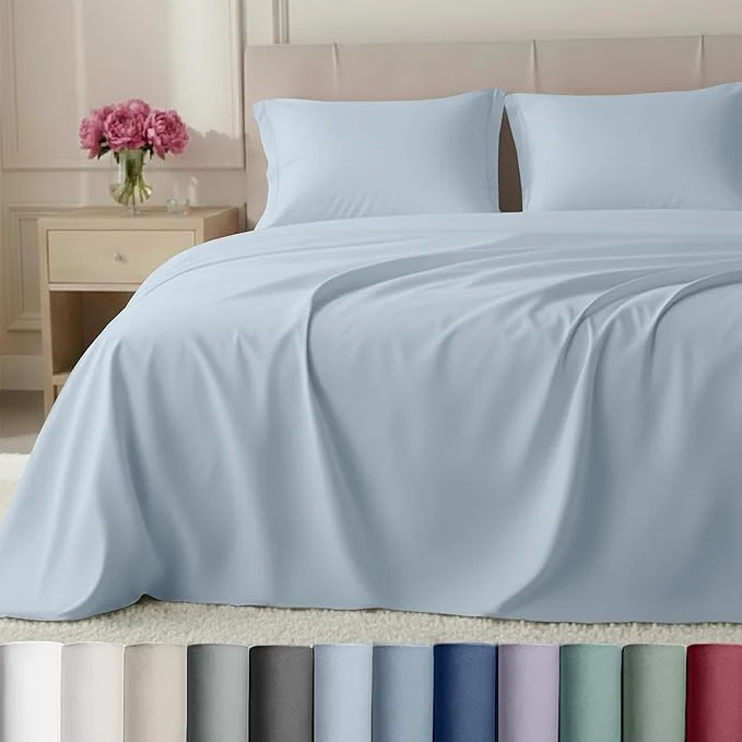 Outstanding California Design Den Split Top King Sheets Sets for Adjustable Bed – Luxury Hotel 800 Thread Count Sateen Natural Cotton Sheets Durable Deep Pockets Bedding Set – Blue Grey Tone Refined