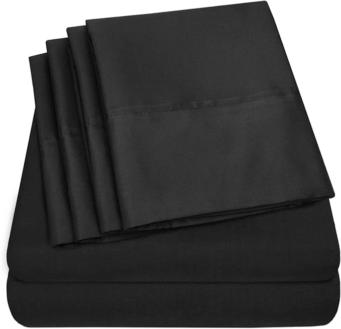 Specialty Sweet Home Collection 6 Piece 1500 Supreme Collection Brushed Microfiber Deep Pocket Sheet Set-2 Extra Pillow Cases Great Value Split King Black Sustainable