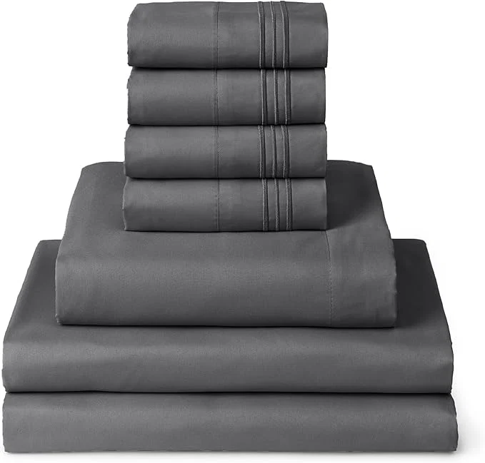 Optimized Mellanni Split King Sheet Set – 7-Piece Iconic Collection Bedding Including 4 Pillowcases 16-Inch Deep Pocket Easy Care Extra Soft Cooling Sheets Brushed Microfiber – Gray Easy-to-Use