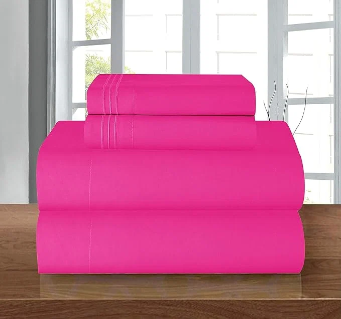 Premium Material Elegant Comfort Luxury 1500 Premium Hotel Quality Microfiber 4-Piece Sheet Set – Wrinkle Resistant All Around Elastic Fitted Sheet Deep Pocket up to 16 quot King Hot Pink Outstanding