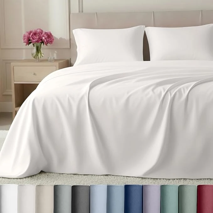 Easy-to-Use California Design Den Split King Sheets Sets for Adjustable Bed Soft 800 Thread Count Sateen Cotton Set Includes Twin XL Fitted Sheets – True Ivory Pure