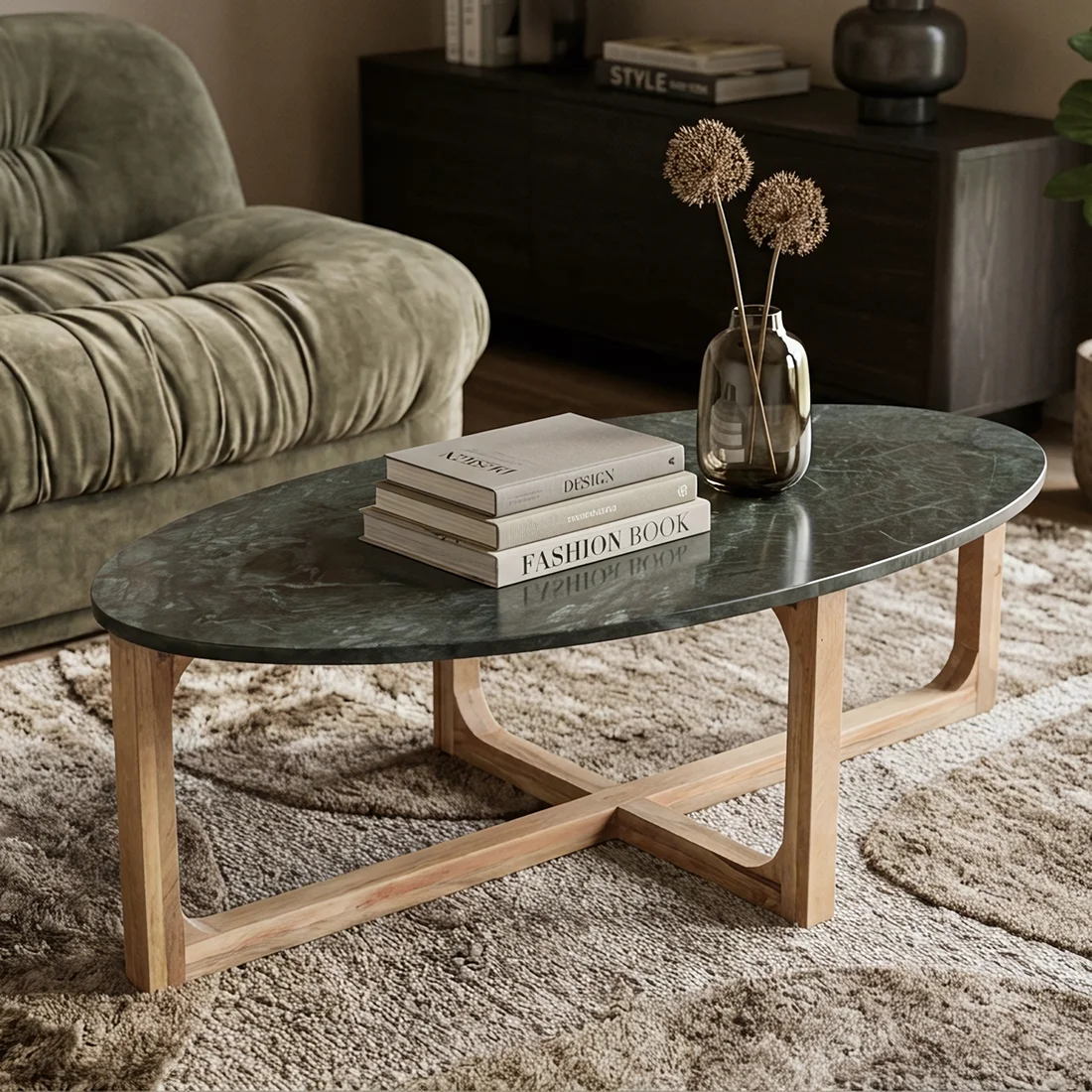 Smart Marble coffee table oval green Practical