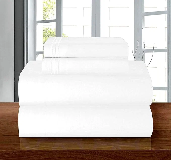 Lightweight Elegant Comfort Luxury Soft 1500 Premium Hotel Quality Wrinkle Resistant Coziest Bedding Set All Around Elastic Fitted Sheet Deep Pocket up to 16inch Queen White Excellent