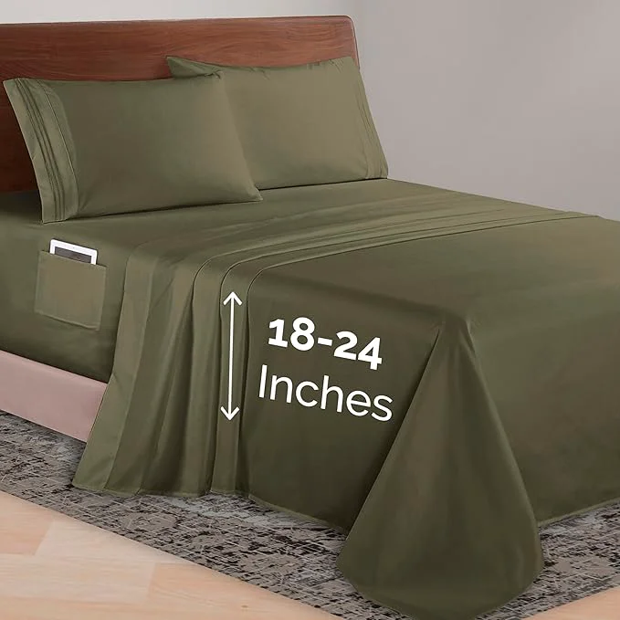 Lightweight Elegant Comfort Luxurious 1500 Premium Hotel Quality Microfiber 4-Piece Sheet Set 18-24 Inches Deep – Extra Deep Pocket Sheets – Ultra Soft 4PC Deep Pocket Sheets Twin Twin XL Sage Green Durable