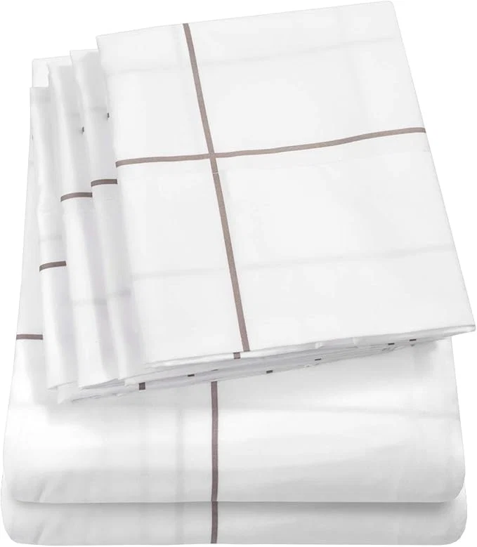 Superior Full Size Bed Sheets – 6 Piece 1500 Supreme Collection Fine Brushed Microfiber Deep Pocket Full Sheet Set Bedding – 2 Extra Pillow Cases Great Value Full Window Pane White High-Grade