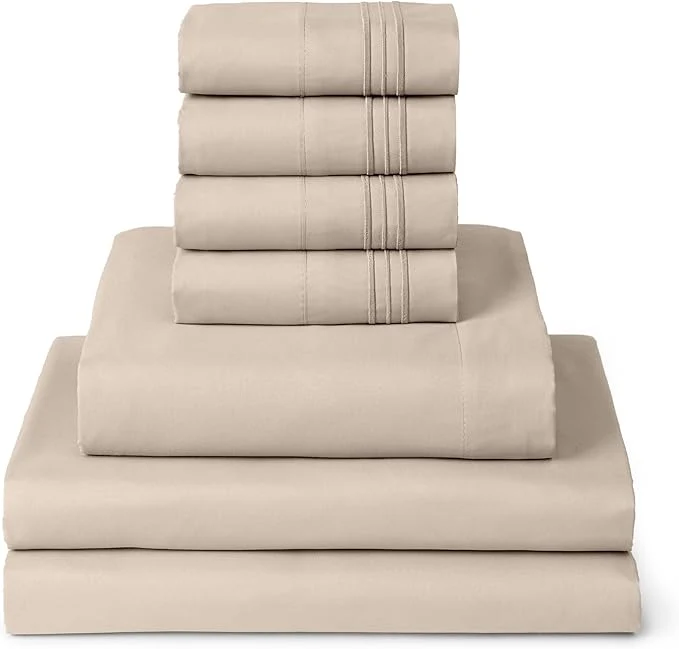 Environmentally Friendly Mellanni Split King Sheet Set – 7-Piece Iconic Collection Bedding Including 4 Pillowcases 16-Inch Deep Pocket Easy Care Extra Soft Cooling Sheets Brushed Microfiber – Beige Carefully Designed