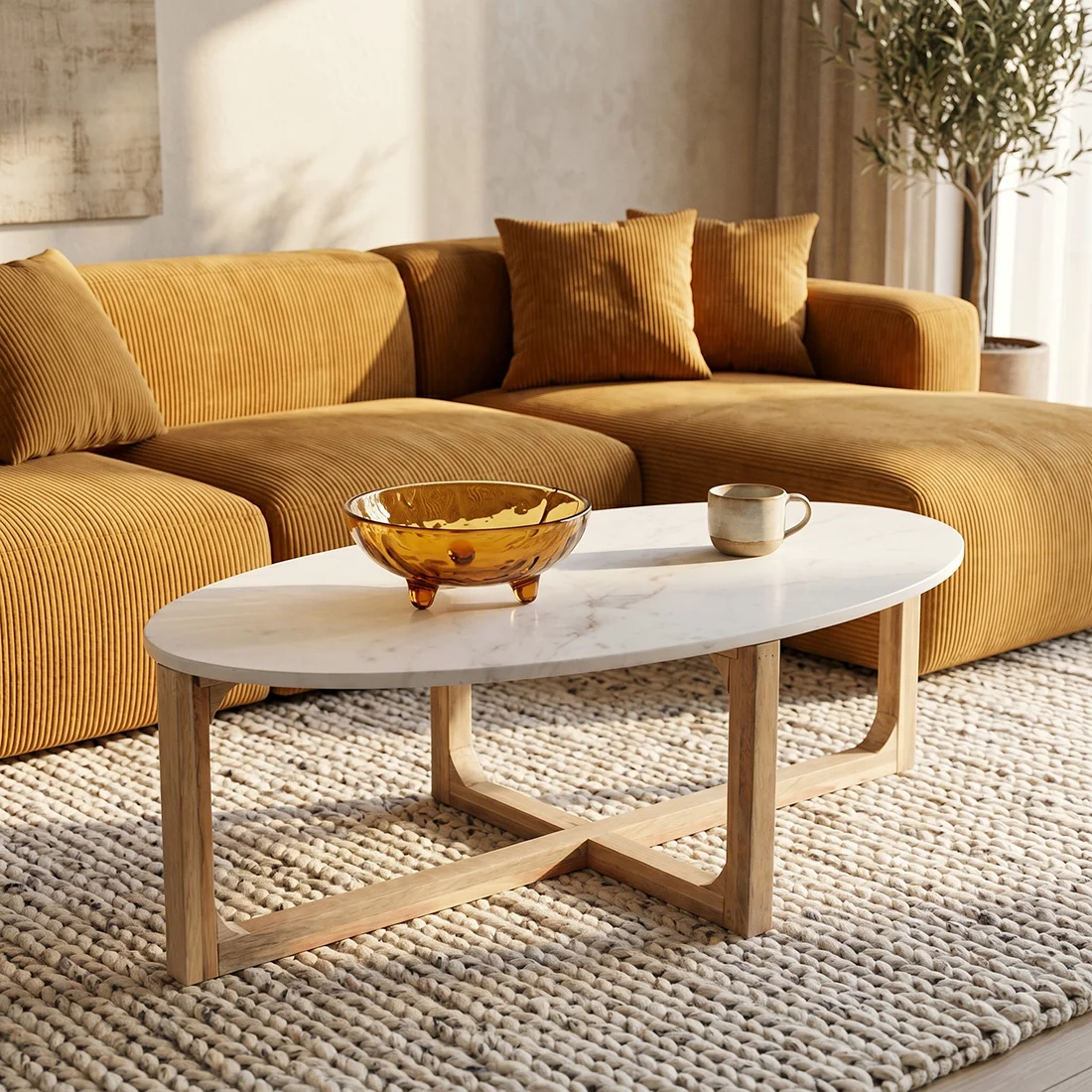 Organic Marble coffee table oval white Fashionable