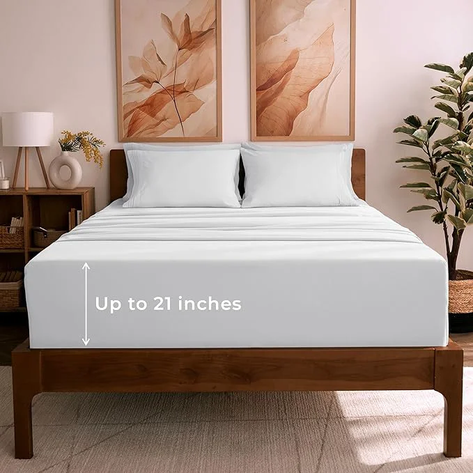 Responsible Mellanni California King Sheet Set – 6-Piece Iconic Collection Bedding Including 4 Pillowcases 21-Inch Extra Deep Pocket Easy Care Ultra Soft Cooling Sheets Brushed Microfiber – White Authentic