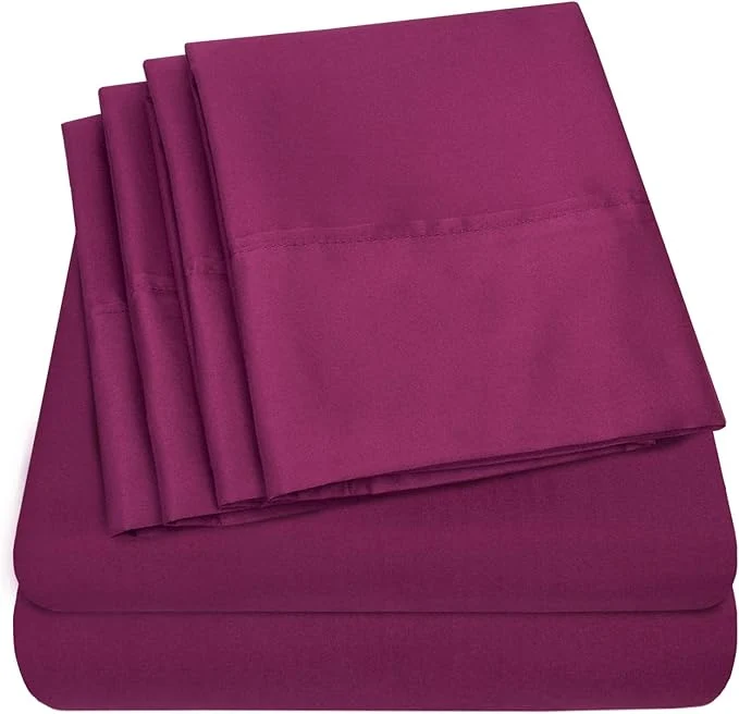 Reusable Queen Sheets Berry – 6 Piece 1500 Supreme Collection Fine Brushed Microfiber Deep Pocket Queen Sheet Set Bedding – 2 Extra Pillow Cases Great Value Queen Berry Premium Material