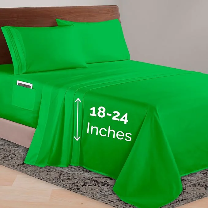 Expertly Made Elegant Comfort Luxurious 1500 Premium Hotel Quality Microfiber 4-Piece Sheet Set 18-24 Inches Deep – Extra Deep Pocket Sheets – Ultra Soft 4PC Deep Pocket Sheets California King Emerald Green Organic