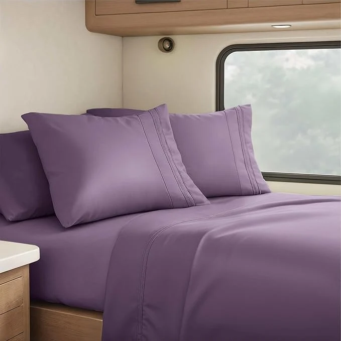 Refined Clara Clark RV Queen Sheets 6 Piece RV Sheets Set – Hotel Luxury Sheets for RV Bunks Super Soft Bedding Set Short Queen Eggplant Purple Crafted