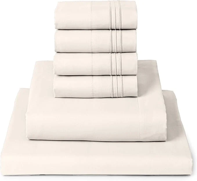 Expertly Made Mellanni King Sheet Set – 6-Piece Iconic Collection Bedding Including 4 Pillowcases 16-Inch Deep Pocket Easy Care Extra Soft Cooling Sheets Brushed Microfiber – Golden Ivory Healthy