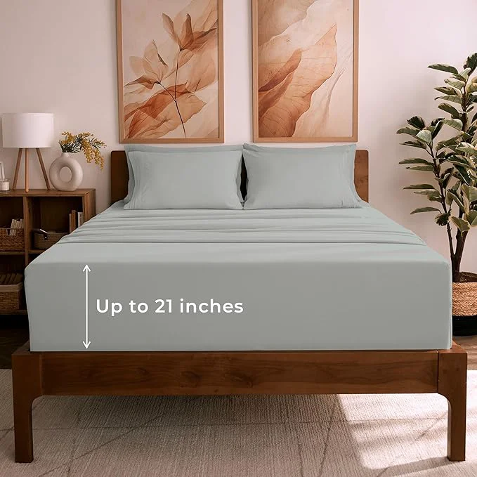 Luxury Mellanni Full Sheet Set – 6-Piece Iconic Collection Bedding Including 4 Pillowcases 21-Inch Extra Deep Pocket Easy Care Ultra Soft Cooling Sheets Brushed Microfiber – Spa Mint Unique