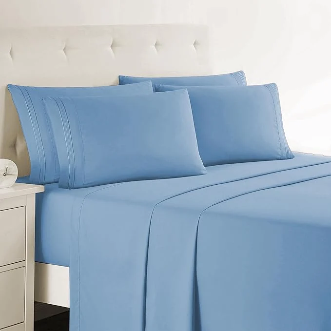 Refined Clara Clark Cal King Sheets 6 Piece Set – Hotel Luxury Sheets for Cal King Size Bed Super Soft Bedding Set Cal King Size Blue Heaven Solid