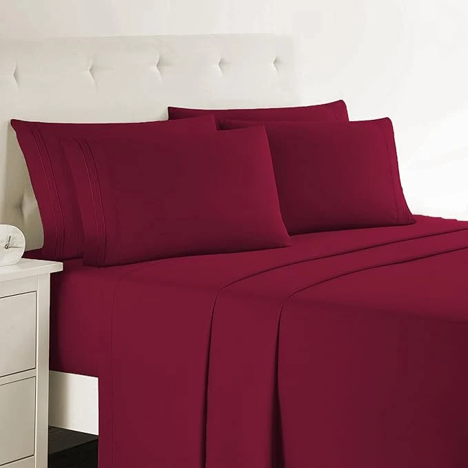 Relaxed Clara Clark Twin Sheets 5 Piece Set – Hotel Luxury Sheets for Twin Size Bed Super Soft Bedding Set Twin Size Burgundy Red Expertly Made