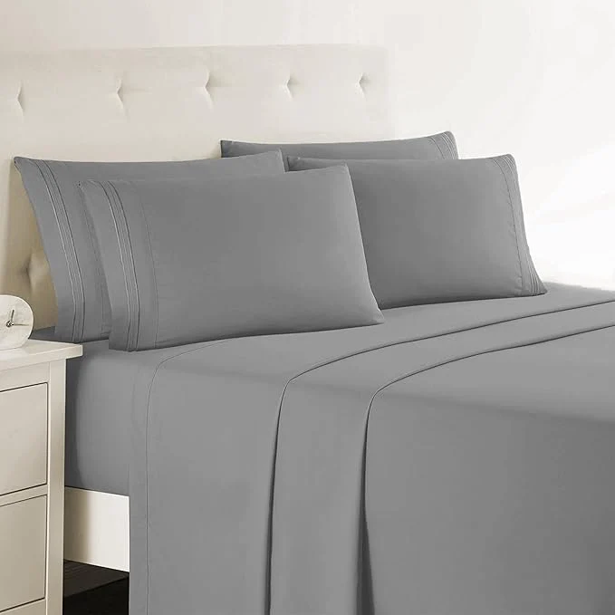 Sophisticated Clara Clark King Sheets – Hotel Luxury 6 Piece Bed Sheets for King Size Bed – Soft Bedding Sheets amp Pillowcases Fits Mattress up to 16 inch deep. King Medium Grey Trendy
